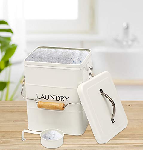 Laundry Powder Bin, Washing Powder Storage Tin with Scoop, Airtight Lid & Handles, Laundry Detergent Powder Storage Box - Perfect for Holding Pods Tablets Capsules Powder Detergent-White - color: White