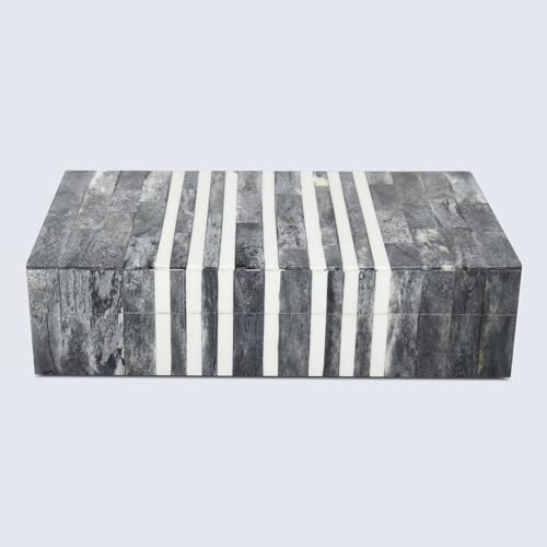 Handicrafts Home Decorative Storage Box with Lid, Patisserie Cafe Stripe Pattern Remote Holder Box, Wide Coffee Table Storage Organizer, Wooden Living Room Kitchen Storage Box, Grey & White, 10x6x2.5 - color: PATISSERIE-CAFE, size: 10x6x2.5 Inch