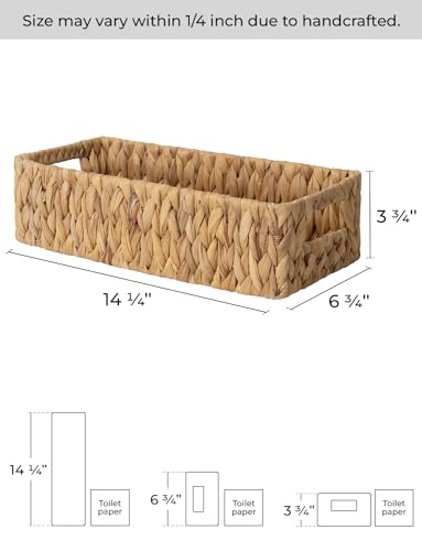 StorageWorks Water Hyacinth Basket for Toilet Paper, Wicker Baskets for Storage with Built-in Handles, 14 ¼"L x 6 ½"W x 3 ¾"H - color: Natural (Water Hyacinth)