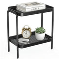 2 in 1 Desktop & Floor End Table with Storage Shelves, Compact 2-Tier Side Table for Office Desk Organization, Bedside Nightstand, Small Space Nightstand for Living Room, Bedroom, Office