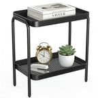 2 in 1 Desktop & Floor End Table with Storage Shelves, Compact 2-Tier Side Table for Office Desk Organization, Bedside Nightstand, Small Space Nightstand for Living Room, Bedroom, Office