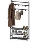 Simple Houseware Coat Rack with Storage Shelf, Freestanding Hall Tree with Hooks for Entryway, Bedroom, Office, Black Metal Clothes Hanger Stand for Coats, Hats, Jackets, Bags - Black - color: Black