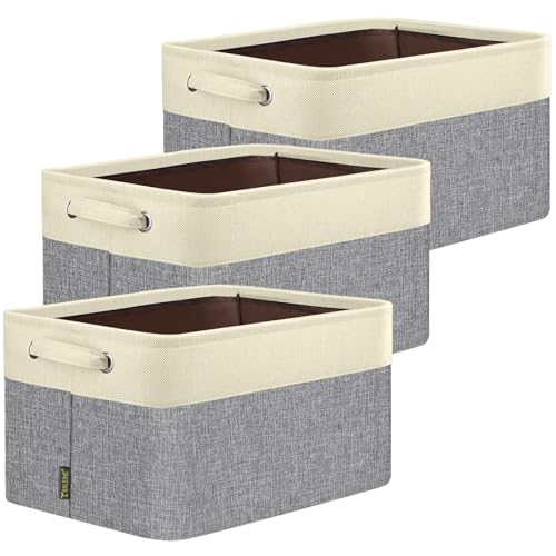 BALEINE 3 Pack Fabric Closet Storage Bins for Shelves, Linen Closet Organizers and Storage, Decorative Baskets for Organizing, Shelf, Clothes, Home, Office (Grey, 12"x8"x8") - color: Grey, size: 3PCS/Small-12x8x8