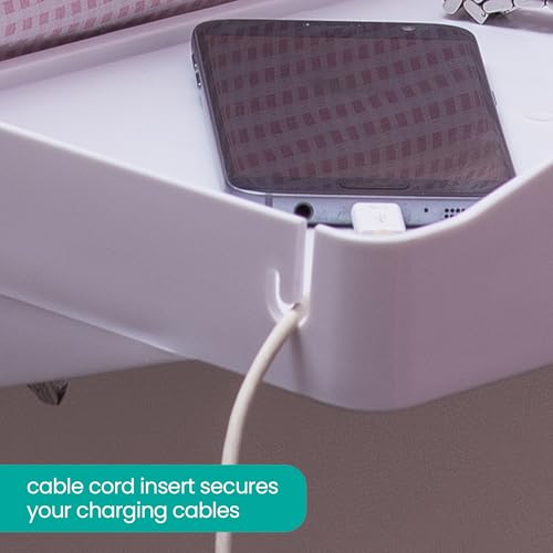 Modern Innovations 2 Count Bedside Organizer for Bed – Clip On Tray with Cup & Cord Holder – for College Dorm, Top Bunk, or Kids Bedroom (White) - color: White