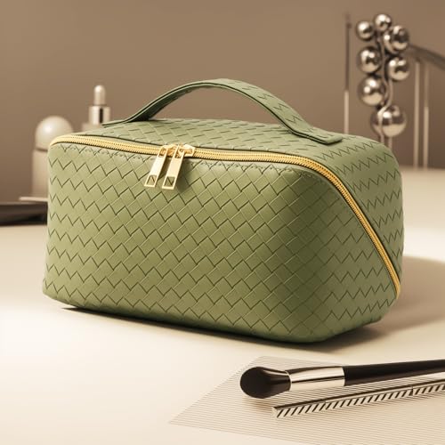 Women's Travel PU Leather Cosmetic Organizer - Large Capacity Toiletry Storage Solution - color: dark green