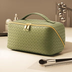 Women's Travel PU Leather Cosmetic Organizer - Large Capacity Toiletry Storage Solution - color: dark green