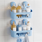 TAILI Shower Caddy Suction Cup 2 Pack, Heavy Duty Bathroom Organizer, Removable Shelves for Inside Shower, Shampoo, Waterproof Suction Plastic Storage for Bathroom Accessories Holder, Blue - style: 2 × Blue