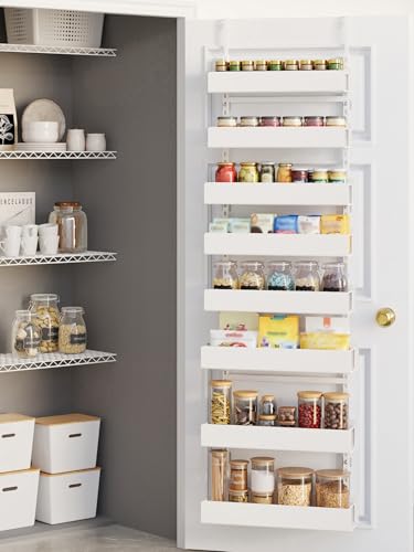 8-Tier Over the Door Pantry Organizer, Pantry Organization and Storage, Hanging Door Spice Rack Metal Shelving, Home & Kitchen Bedroom Bathroom, White - color: WhitePlate, size: 8-Tier