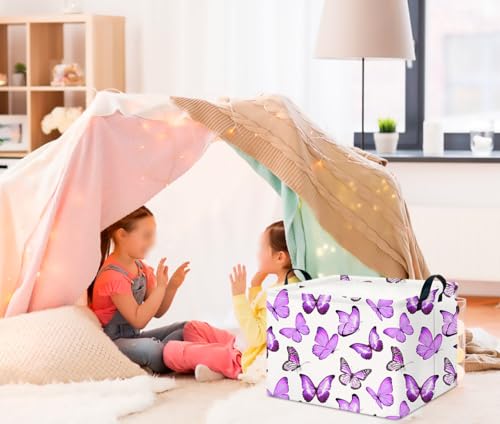 CLOCOR Rectangular Storage Basket,Collapsible Cute Pattern Storage Bin,Waterproof Books Box with Handles,Gift Basket(Deeppurple Butterfly) - color: Deeppurple Butterfly