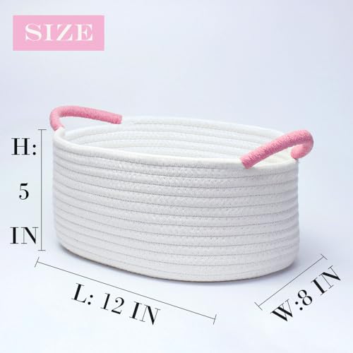 Yimi's Dream Baskets for Gifts Empty, Small Storage Baskets for Shelf, Decorative White Woven Baskets with Pink Handle for Mom, Nursery, Baby Shower, Christmas(Oval, 12"x 8"x 5") - color: white with pink handle, size: Oval - 12"x8"x5"