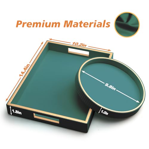 SANZIE Leather Tray Desktop Storage Organizer Premium Serving Trays Decorative Tray Valet Tray for Sundries Cosmetics Keys Phone Wallet Cutlery (Green Holder with Disc) - color: Green Holder With Disc
