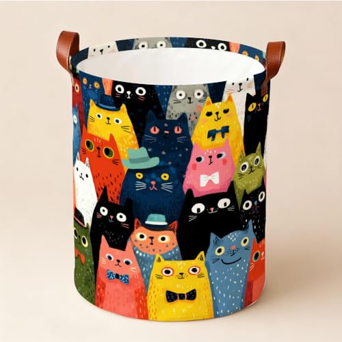 Laundry Basket 15.75 x 15.75 x 19.7 Inch Oxford Fabric Clothes Hamper with Colorful Cartoon Cats Foldable Storage Bin with Handles for Bedroom Nursery Dorm and Laundry Room Décor - color: Colorful590