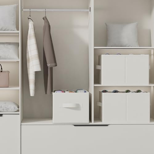 2 Pack Shoe Storage Bins, Fits Up to 24 Pairs, Foldable Space-saving Closet Organizers System, Clothes Basket with Reinforced Handles, 16.5 x 12.6 x 10.2 In, White & Ivory, XSNX02W-2 - color: White & Ivory