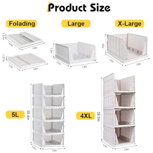 XL Stackable Plastic Storage Basket, 4 Packs closet storage bins for clothes sweater organizer for closet Folding closet organizers and storage Closet Shelf Storage Container for Cupboard Bedroom 4XL