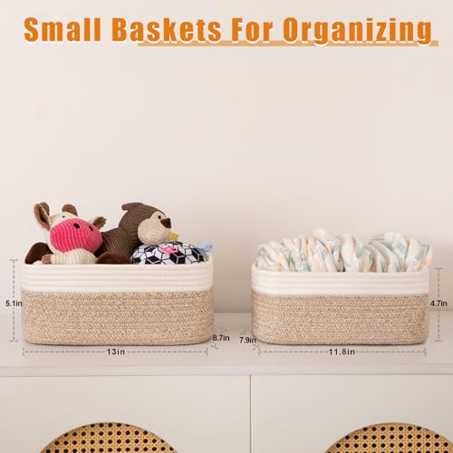 OIAHOMY 4 Pack Storage Baskets for Organizing, Small Bins for Shelves, Cute Decorative Storage Bins, Organizer Baskets for Gifts Empty, 11.8''Lx7.8''Wx4.7''H, Brown/White - color: Brown/White, size: 11.8"*7.8"*4.7"