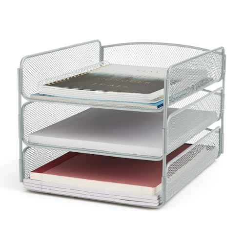 Safco Onyx Desktop Organizer, 3-Tier Paper Tray, Durable Steel Mesh Construction,Silver - color: Silver