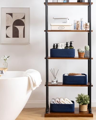 Small Woven Basket, 12 x 8 x 4.5 Inches, Storage Basket for Organizing, Cute Small Rope Shelf Closet Cube Storage Bins Baskets for Shelves, Dog Toy Gift Baskets Empty, 3 Packs, Navy Blue - color: Navy Blue, size: 12"L x 8"W x 4.5"H