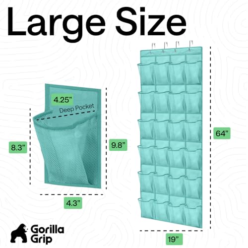 GORILLA GRIP Over the Door Shoe Organizer, 24 Large Breathable Mesh Pockets, Space Saving Hanging Storage Holder, Closet Rack Hanger Holds Up to 40 lbs, Hangs on Closets, Shoes, Accessories, Turquoise - color: Turquoise, size: 24 Pockets/4 Hooks