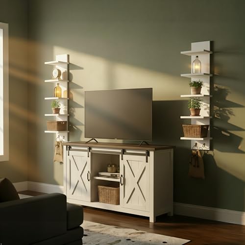 Sorbus 5 Tier Wall Shelf Unit with Hooks, Vertical Column Utility Shelving for Home Decor and Storage Organizer, Wall-Mounted Floating Shelves for Bathroom Storage, Bedroom (2 Pack) - color: White, size: 2 Pack