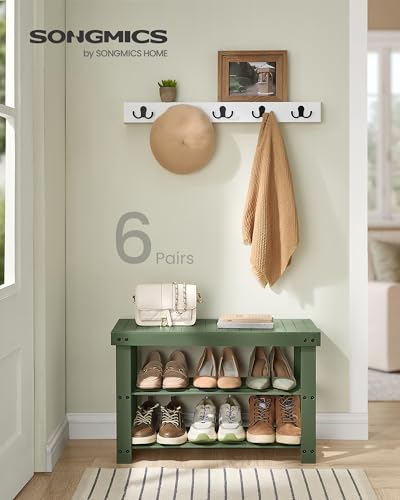 SONGMICS Shoe Rack Bench, 3-Tier Bamboo Shoe Storage Organizer, Entryway Bench, Holds Up to 286 lb, 11.3 x 27.6 x 17.8 Inches, for Entryway Bathroom Bedroom, Forest Green ULBS004C01 - color: Forest Green, size: 27.6"W