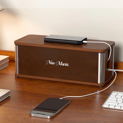 Delamu Wooden Cable Management Box, Retro-Inspired Look Desk Cord Organizer Box for Home Office, Large Cord Hider Box Hides Cords and Power Strips, Floor Cord Covers, 14.3" x 6.0" x 5.5", Dark Brown - color: Dark Brown
