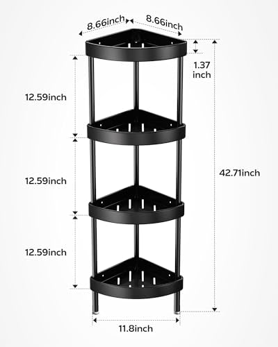 Nieifi Corner Shower Caddy Stand-4 Tier Rustproof Anodized Aluminum Standing Shower Organizer-Shower Caddy Corner-Dual Stability to Anti-Shaking-Height-Adjustable Legs for Uneven Surfaces-Black - color: Black, size: 4-Tier
