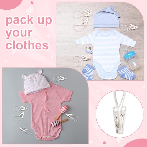 Honeydak 60 Pack Multi-Purpose Laundry Hooks Hanging Clips Bulk with Plastic Rope Hanger Clips for Baby Clothes Closet Organizer for Pants Hat Sock Boot Bra Towel Bathroom Wardrobe Kitchen, White - color: White