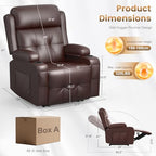 Home Theater Seating Power Recliner Chair, Massage Reclining Sofa with Cup Holders, Wall Hugger RV Recliners,145° Adjustable Recline & Pockets for Movie Room(Brown, Single Chair) - color: Brown, size: Single Chair 34''