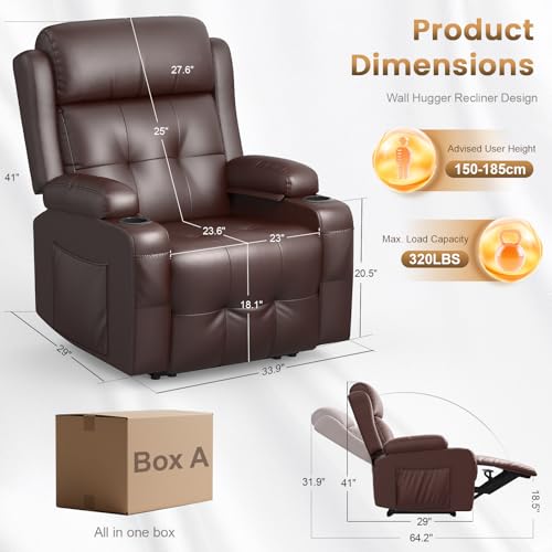 Recliner Sofa Set, Home Theater Seating Set with 3 Seater Reclining Couch & Single Chair, RV Wall Hugger Recliners Sofa Set with USB, Cup Holders & Storage Console, Movie Theater Seats for Living Room - color: Brown, size: 3-Seater + 1 Chair