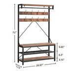 IDEALHOUSE Coat Rack Shoe Bench Industrial Hall Tree Storage Bench for Entryway Wood Look Accent Large Shoe Rack with Storage Shelf Hanging Bar,8 Hooks Grey 39.9"x15.7"x72" - color: Brown