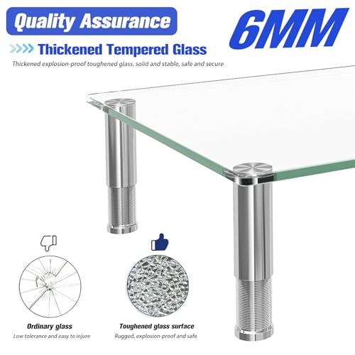 Simple Trending 2 Pack Computer Monitor Riser with Height Adjustable, Tempered Glass, Multi Media Desktop Stand for Flat Screen TV Laptop - size: 14.25 x 9.5 x 3.5 inches