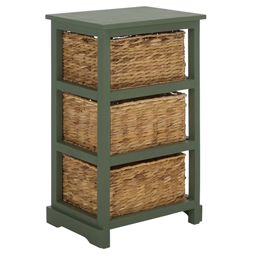 SAFAVIEH Home Collection – Halle Dusty Green 3-Drawer Basket Storage Side Table, Coastal Accent Design, Fully Assembled (AMH5738J) - color: Dusty Green