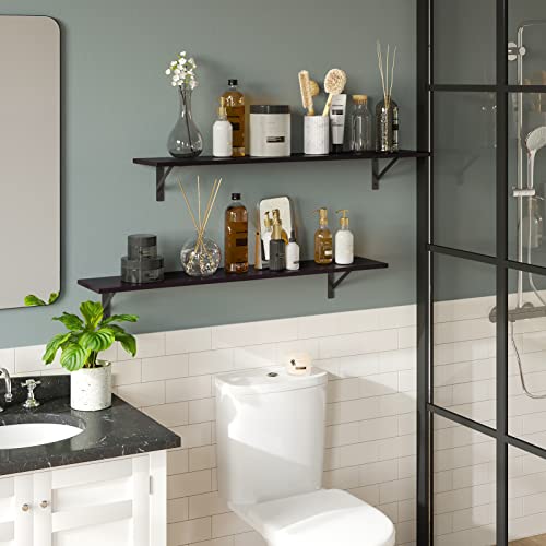 DINZI LVJ Long Wall Shelves, 39.4Inch Wall Mounted Shelves Set of 2, Extra Large Wall Storage Ledges with Sturdy Metal Brackets for Living Room, Bathroom, Bedroom, Kitchen, Espresso - color: Espresso, size: 39.4 Inch