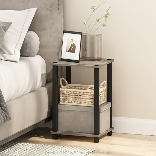 Furinno Simplistic Night Stand, 2-Tier Small Nightstand with Open Shelf, Toolless Assembly Bedside Table, End Table, Side Table, for Bedroom, Closet, Dorm, French Oak - color: French Oak/Black, size: 2-Tier, Square Tubes, style: 1-Pack