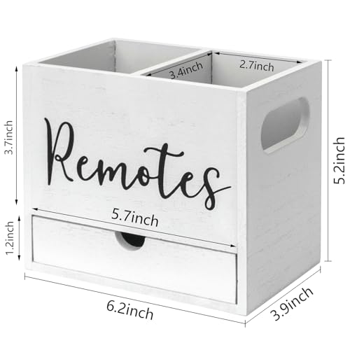 Remote Control Holder, 2 Slot TV Remote Holder& Desk Organizer with Drawers, Remote Organizer Caddy for Table, Wooden Remote Box for Nightstand,Media Storage Box for Living Room, Bed (White) - color: White-2 Slot