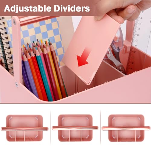 Multipurpose Caddy Organizer with Handle and Adjustable Divider, Portable Art Supply Storage Organizer for Art Craft Supplies, Dorm, Office, Bathroom, Shower, Cleaning, Makeup (Rose Gold) - color: Rose Gold
