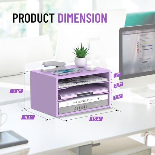Wood Desk Organizer, 3 Tier Paper Tray Organizer for Desk with Adjustable Storage Shelves, Desktop File Organization Paper Sorter Mail Holder for Office Home Classroom, Purple - color: Purple, size: 3 Tier