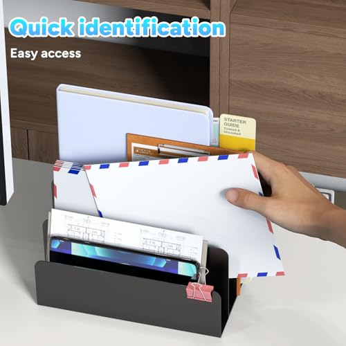 Mail Organizer Countertop, Small Desk File Organizer, Metal File Holder - Essential Workspace Organizers for Office Desk, Home Office (Black) - color: Black