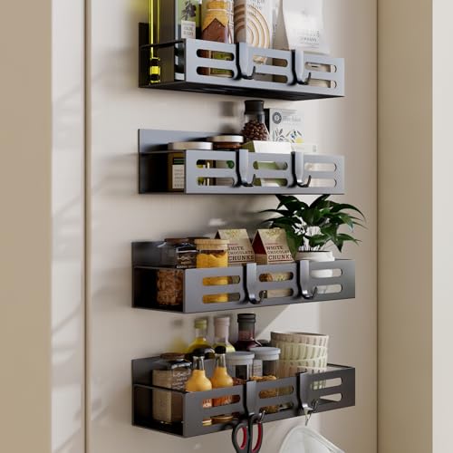 SETBAOO 4 Pack Magnetic Spice Rack for Refrigerator, Black Magnetic Shelf and Fridge Kitchen Storage Cabinet Organizers Seasoning Organization Mini Shelves, Organizadores de Cocina - size: 4 Pack Black-D