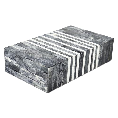 Handicrafts Home Decorative Storage Box with Lid, Patisserie Cafe Stripe Pattern Remote Holder Box, Wide Coffee Table Storage Organizer, Wooden Living Room Kitchen Storage Box, Grey & White, 10x6x2.5 - color: PATISSERIE-CAFE, size: 10x6x2.5 Inch