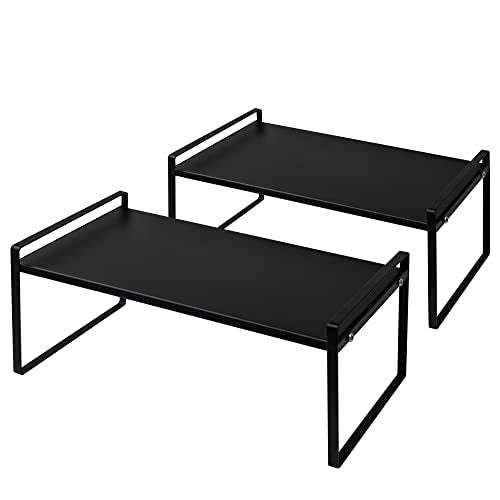 Nxconsu 2Pack Cabinet Shelves Stackable Shelf Organizer Rack Riser for Kitchen Cabinet Pantry Cupboard Counter Countertop Home Organization Storage Space Saver Heavy Duty Metal Nonslip Black - color: Black, size: 16.1’’W × 8.3’’D × 7.3’’H