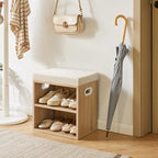 YMYNY Small Shoe Storage Bench with Cushion, 2 Tier Entryway Bench with Storage, Shoe Rack Bench for Entryway, Living Room, Hallway, Closet, Bedroom, 15.4L*11W*16.54H, Light Natural UHBD028R - color: Light Natural