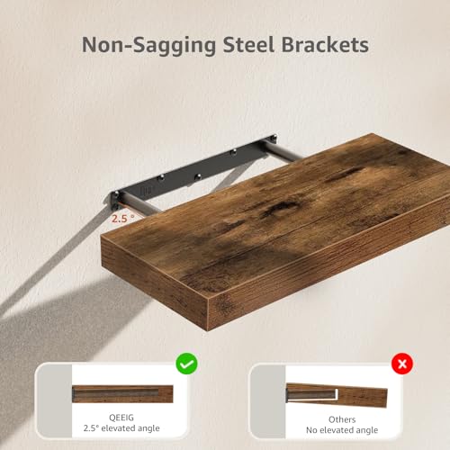 QEEIG Bathroom Floating Shelves for Wall - 15.7" Wall Mounted Shelf Over Toilet Farmhouse Home Decor Display Bookshelf Small 15.7 x 6.7 inch Set of 2, Rustic Brown (008-40BN) - color: A. Brown, size: 15.7"