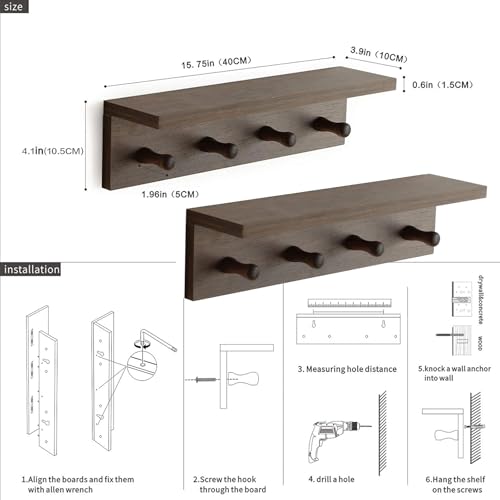 Entrance Coat Rack ，Coat Hooks, Wall-Mounted Wooden Hook Rack, Wall-Mounted Shelves are Very Suitable (Walnut Color Finish—A-2) - style: Walnut color finish—A-2
