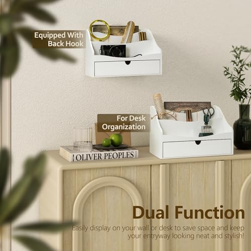 Rebee Vision Pine Wood Mail Organizer for Desk - Charming Farmhouse Countertop Mail Sorter for Office Desk & Home Decor - Mail Holder with Divider, 4-Slot Letter Sorter File Holder (White) - color: B-White