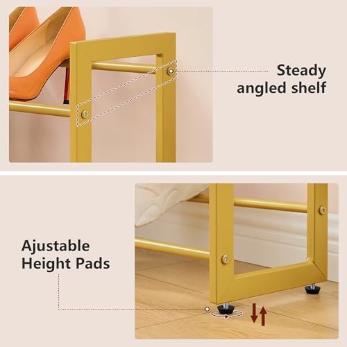 FAVOOSTY 3-Tier Expandable Shoe Rack, Adjustable Shoe Shelf Storage Organizer Space Saving Metal Free Standing Shoe Rack for Entryway Closet Doorway, Gold - color: Gold, size: 3 Tier