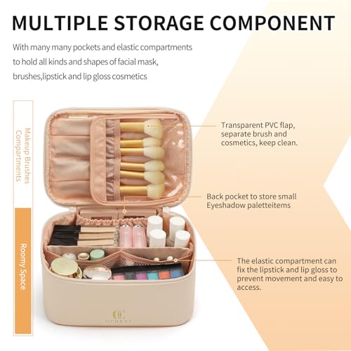 OCHEAL Beige Makeup Bag,Travel Makeup Organizer Bag, Large Capacity Cosmetic Bags For Women Large Travel Toiletry Bag Girls Traveling With Brush Slot And Divider-White - color: 0020_Beige, size: Medium