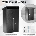 xydled Wall-Mounted Key Drop Box with Key Lock, Metal Mailbox, Indoor& Outdoor Storage Box, Hanging Secured Postbox, for Home & Business Use, 5.5X 3.0X 9.8 inch, Black - style: Key Lock