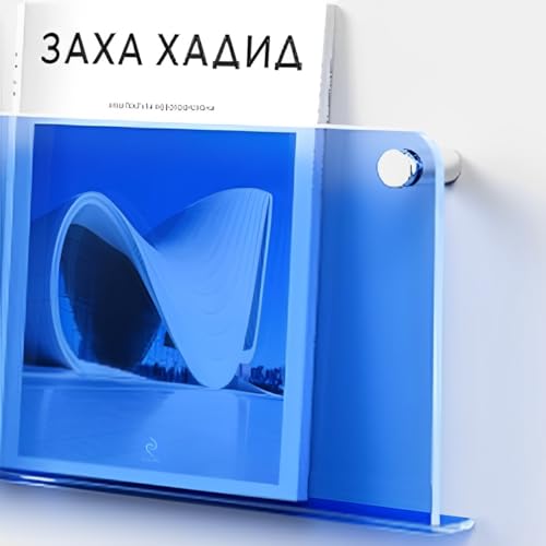 ROYALITA 2-Pack Acrylic Magazine Holder Brochure Holder, 17" Record Holder Magazine Rack, Fashion Hanging Bookshelf Literature Storage Rack for Waiting Room, Living Room, Office, Blue, 17 Inch - color: Blue, size: 17 Inch