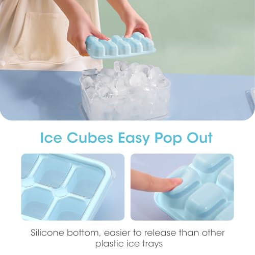 DOQAUS Ice Cube Tray with Lid and Bin - 4 Pack Silicone Ice Cube Trays for Freezer, Stackable Ice Bucket Kits with Storage Container & Scoop for Kitchen, RV, Cocktail, Coffee - color: Lake Blue